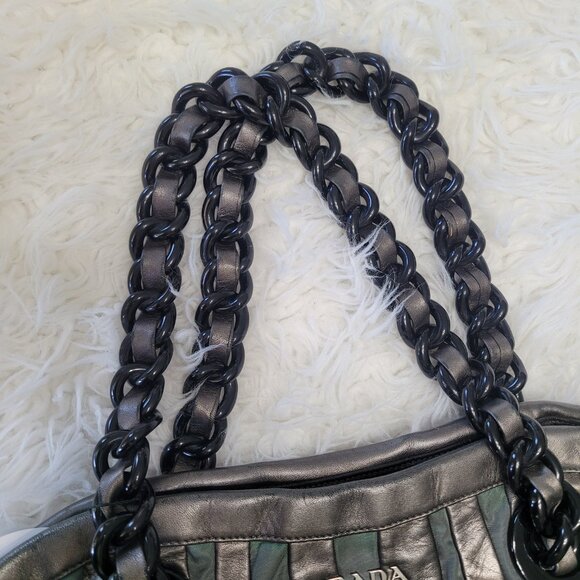 Prada Shoulder Tote Bag Leather Fabric Brown Gray - Picture 11 of 16